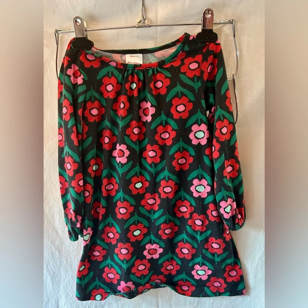 Hanna Andersson Red Pink Floral Holiday Print Nightgown 4T